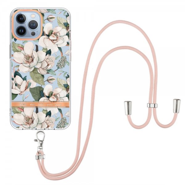 iPhone 13 Pro Max Skal Blommönster Strap Grön Gardenia