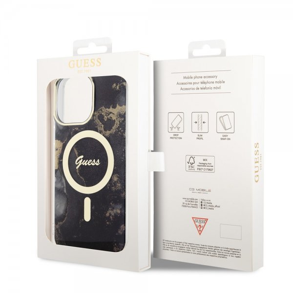 Guess iPhone 13 Pro Max Skal Golden Marble MagSafe Svart