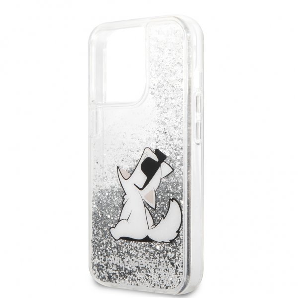 Karl Lagerfeld iPhone 13 Pro Max Skal Liquid Glitter Choupette Silver