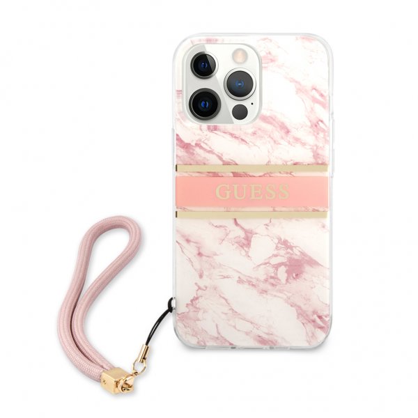 Guess iPhone 13 Pro Max Skal Marble Design Stripe Rosa