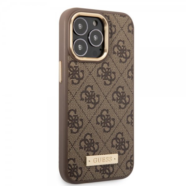 Guess iPhone 13 Pro Max Skal Metal Plate Logo MagSafe Brun