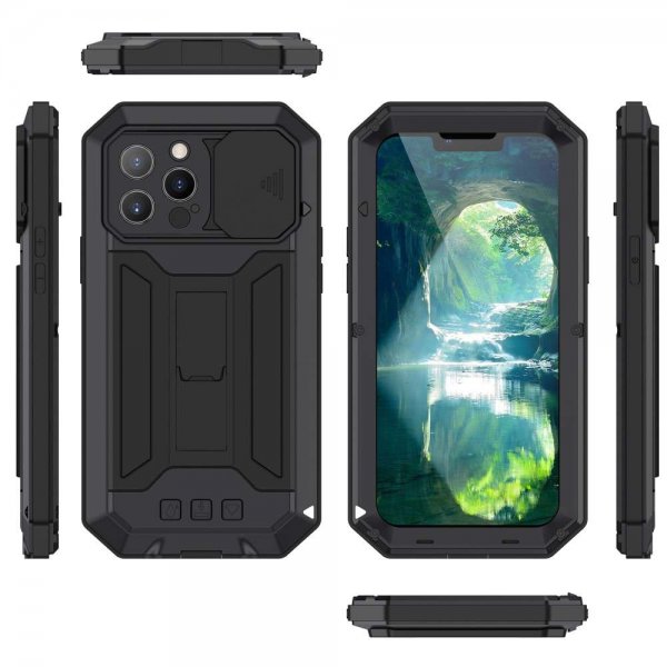 R-JUST iPhone 13 Pro Max Skal Metall Stöttåligt Svart