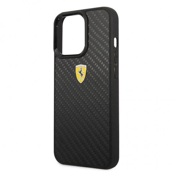 Ferrari iPhone 13 Pro Max Skal Real Carbon Metal Logo Svart