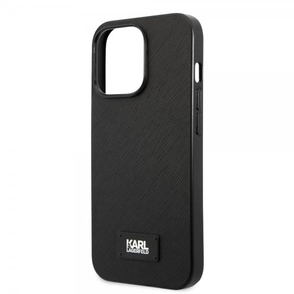 Karl Lagerfeld iPhone 13 Pro Max Skal Saffiano Metal Plaque Svart