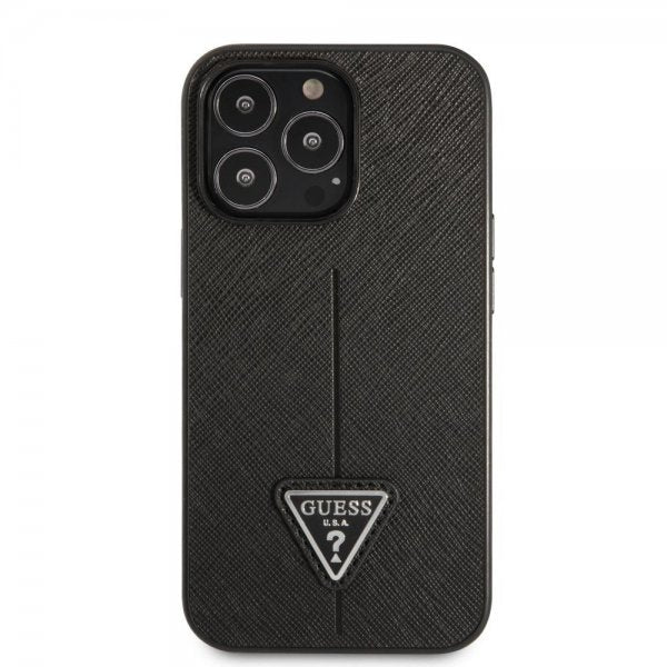 Guess iPhone 13 Pro Max Skal Saffiano Metal Triangle Svart