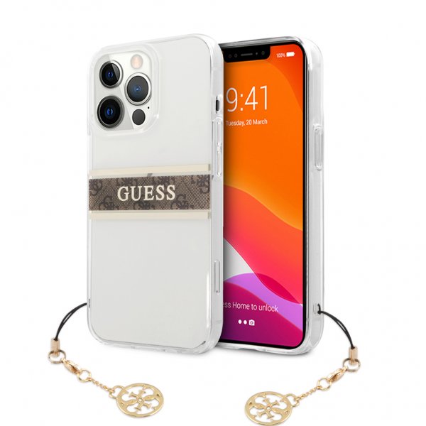 Guess iPhone 13 Pro Max Skal Stripe Charm Brun