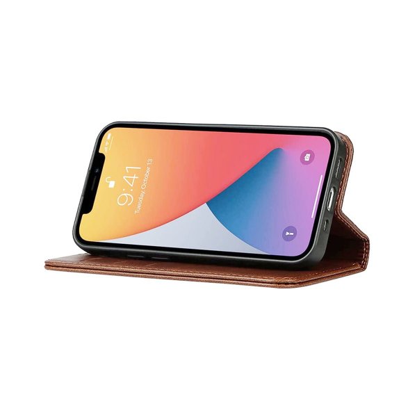 Rvelon iPhone 13 Pro Fodral Äkta läder Kortfack Brun
