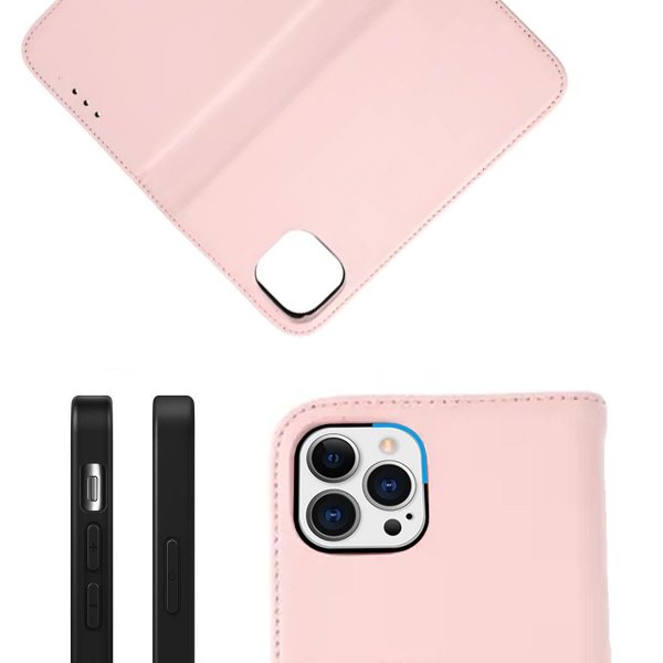 Rvelon iPhone 13 Pro Fodral Äkta läder Kortfack Rosa