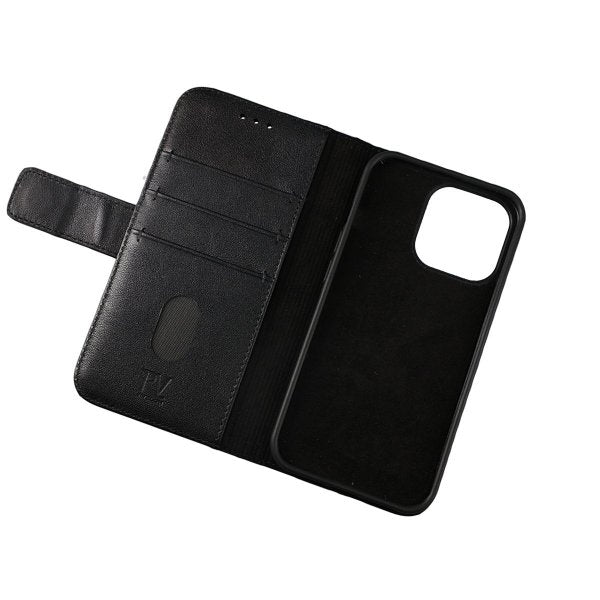 Rvelon iPhone 13 Pro Fodral Äkta läder Kortfack Svart