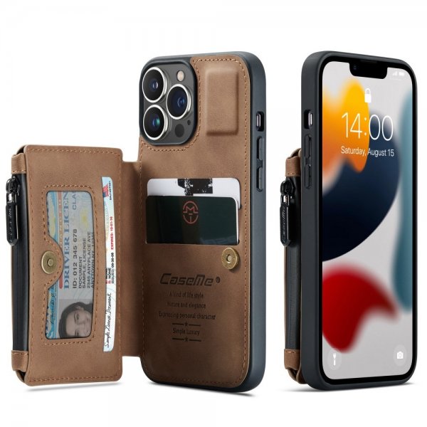 CaseMe iPhone 13 Pro Skal C20 Kortfack Dragkedja Brun