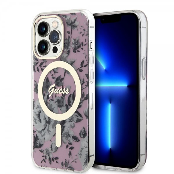 Guess iPhone 13 Pro Skal Flower MagSafe Rosa