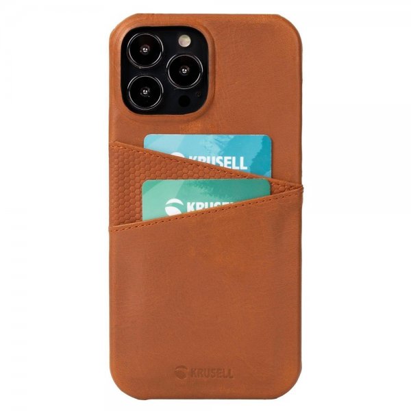 Krusell iPhone 13 Pro Skal Leather CardCover Cognac Brown