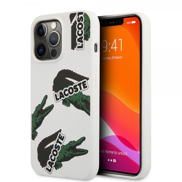 Lacoste iPhone 13 Pro Skal Liquid Silicone Allover Pattern Vit