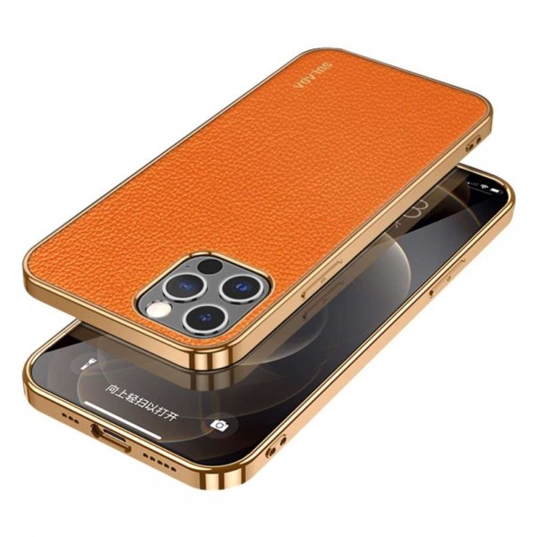 Sulada iPhone 13 Pro Skal Litchimönster Pläterad Kant Orange