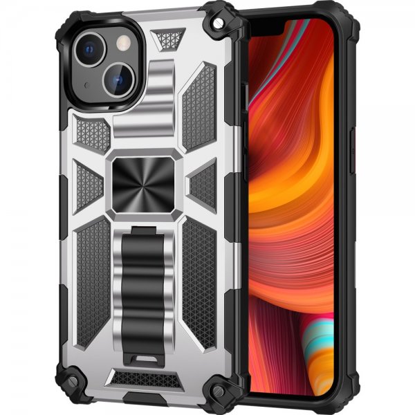 iPhone 13 Pro Skal med Metallplatta Stativfunktion Silver