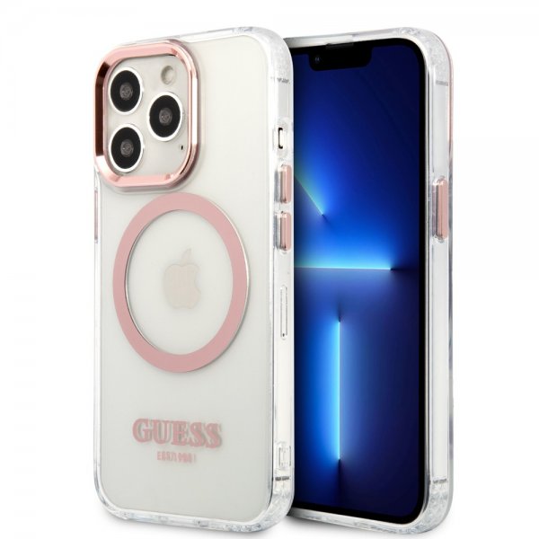 Guess iPhone 13 Pro Skal Transparent MagSafe Rosa Transparent