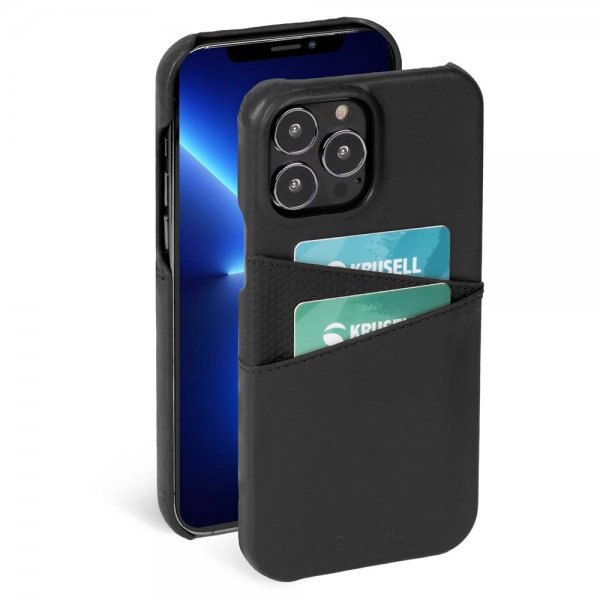 Krusell iPhone 13 Skal Leather CardCover Vintage Black