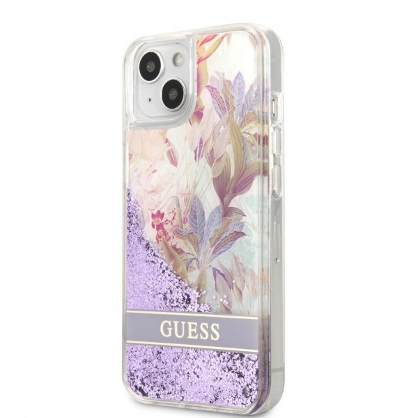 Guess iPhone 13 Skal Liquid Glitter Flower Pattern Lila