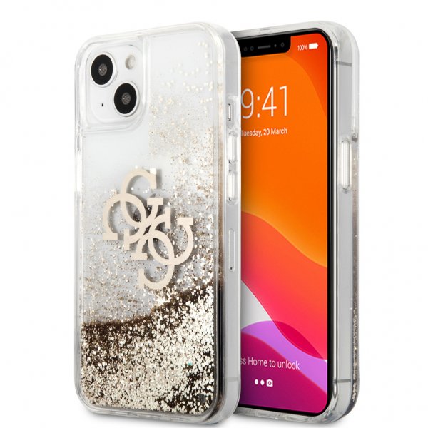 Guess iPhone 13 Skal Liquid Glitter Guld
