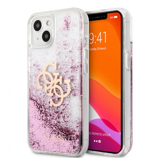 Guess iPhone 13 Skal Liquid Glitter Rosa
