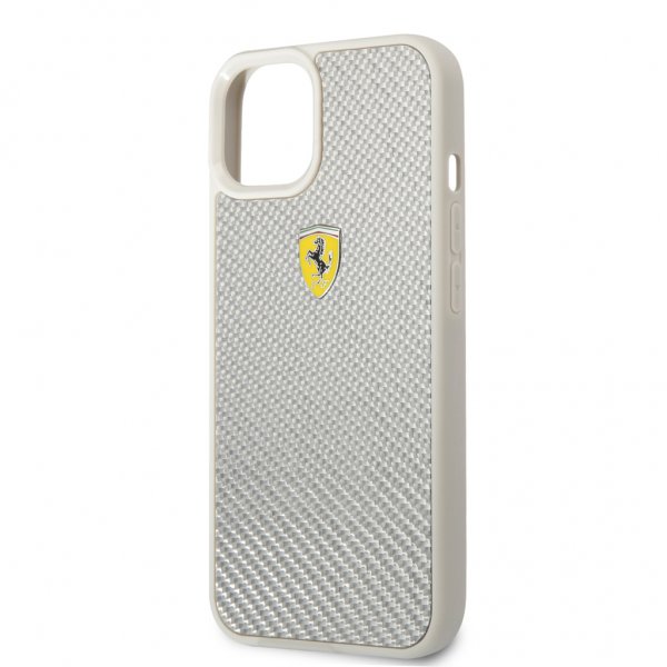 Ferrari iPhone 13 Skal Real Carbon Metal Logo Silver