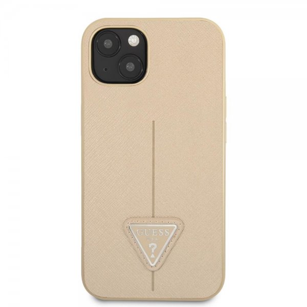 Guess iPhone 13 Skal Saffiano Metal Triangle Beige