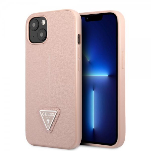 Guess iPhone 13 Skal Saffiano Metal Triangle Rosa