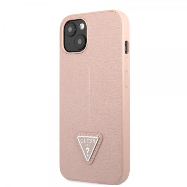 Guess iPhone 13 Skal Saffiano Metal Triangle Rosa