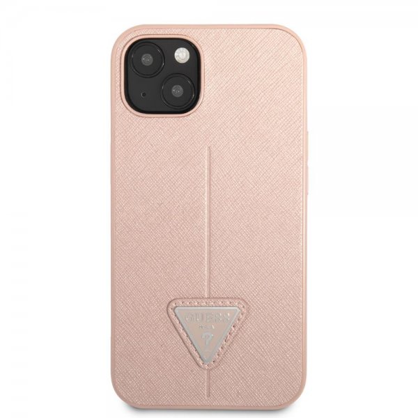 Guess iPhone 13 Skal Saffiano Metal Triangle Rosa