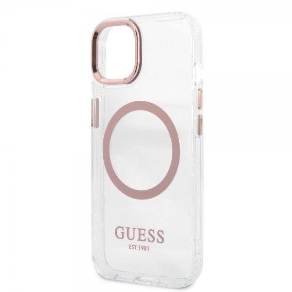 Guess iPhone 13 Skal Transparent MagSafe Rosa Transparent
