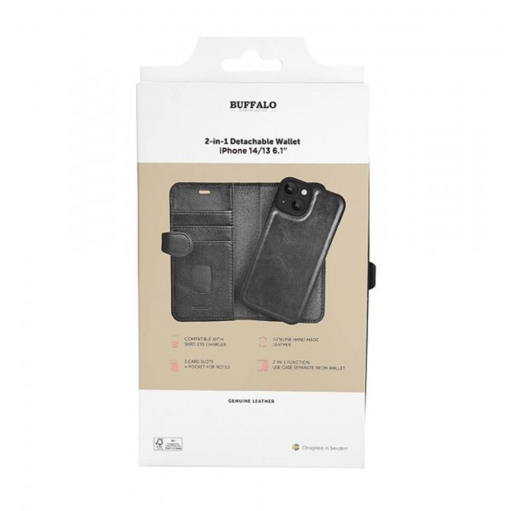 Buffalo iPhone 13/14/15 Fodral 2-in-1 Detachable Wallet Svart