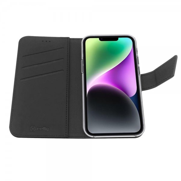 Celly iPhone 14 Fodral Wally Wallet Case Svart