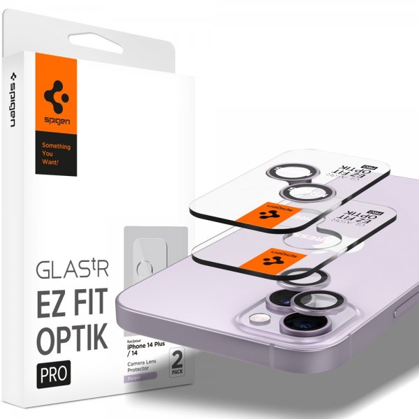 Spigen iPhone 14/iPhone 14 Plus Kameraskydd GLAS.tR EZ Fit Optik Pro Lila 2-pack