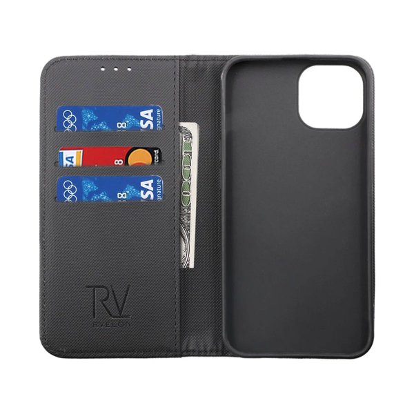 Rvelon iPhone 14 Fodral Utfällbart Kortfack Svart