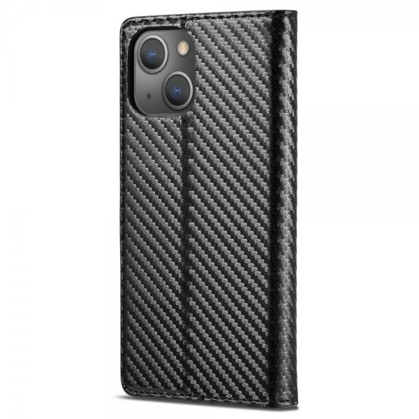 Lc.Imeeke iPhone 14 Plus Fodral Kolfibertextur Röd Stripe Vertical