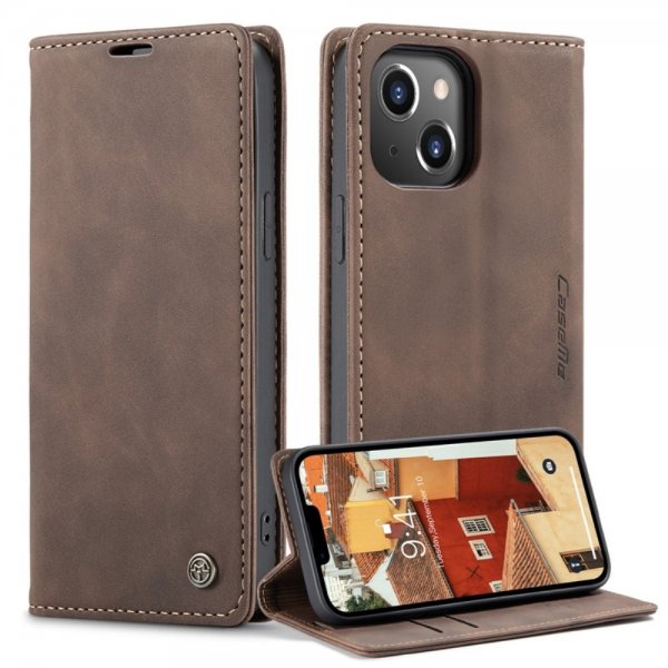 CaseMe iPhone 14 Plus Fodral Retro Flip Kaffe
