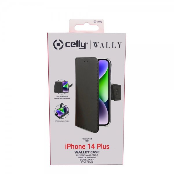Celly iPhone 14 Plus Fodral Wally Wallet Case Svart