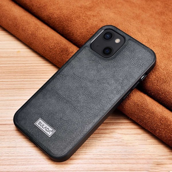 Sulada iPhone 14 Plus Skal Lädertextur Svart
