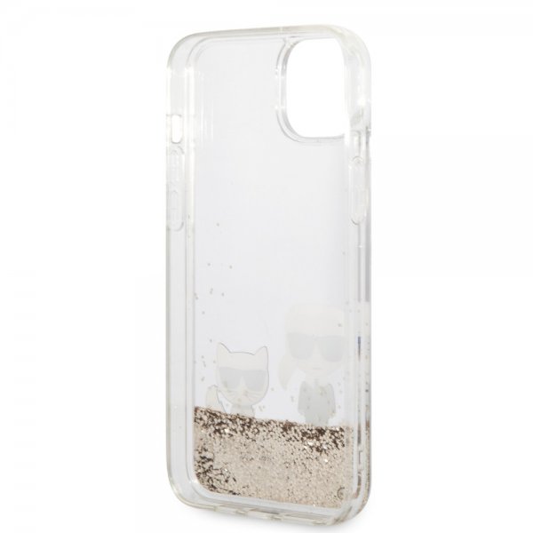 Karl Lagerfeld iPhone 14 Plus Skal Liquid Glitter Karl & Choupette Guld