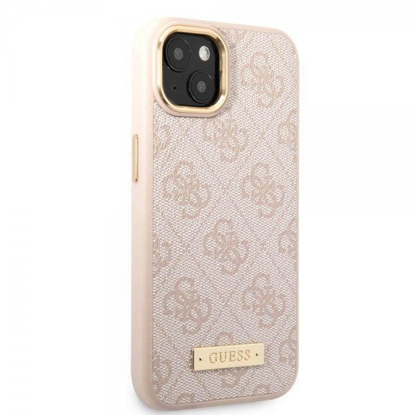 Guess iPhone 14 Plus Skal Metal Plate Logo MagSafe Rosa