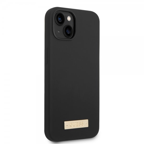 Guess iPhone 14 Plus Skal Silicone Metal Plate MagSafe Svart
