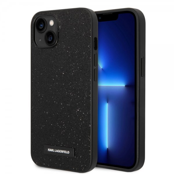 Karl Lagerfeld iPhone 14 Plus Skal Solid Glitter Plaque Logo Svart