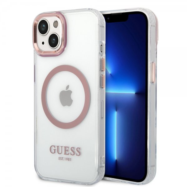 Guess iPhone 14 Plus Skal Transparent MagSafe Rosa Transparent