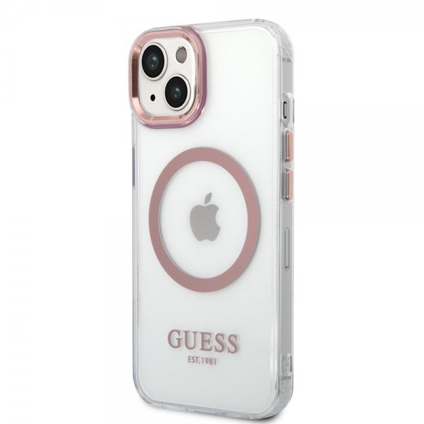 Guess iPhone 14 Plus Skal Transparent MagSafe Rosa Transparent