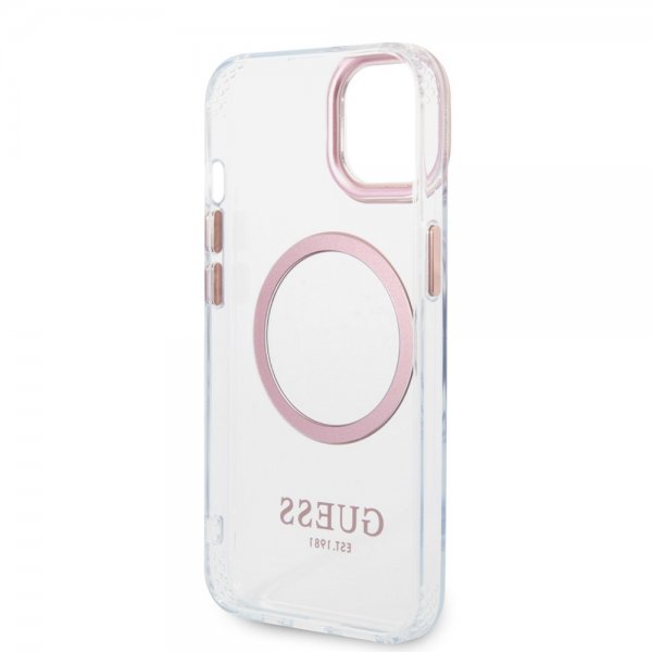 Guess iPhone 14 Plus Skal Transparent MagSafe Rosa Transparent
