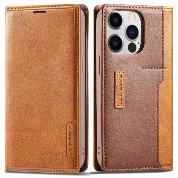 Lc.Imeeke iPhone 14 Pro Fodral Kortfack Utsida Brun