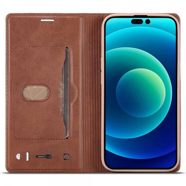Lc.Imeeke iPhone 14 Pro Fodral Kortfack Utsida Brun