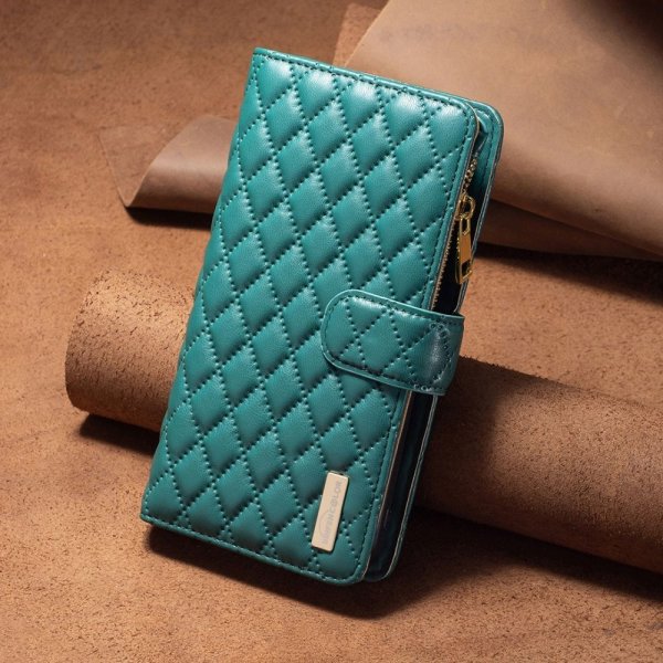 iPhone 14 Pro Fodral Rombmönster Dragkedja Grön