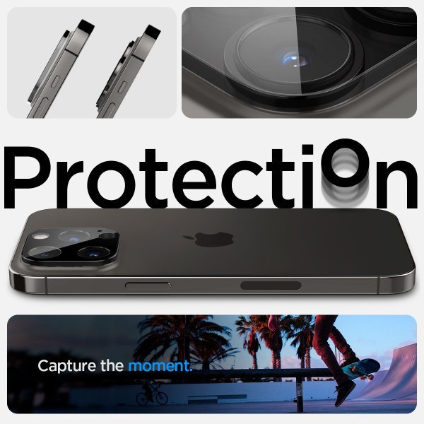 Spigen iPhone 14/15/16 Pro & Pro Max Kameraskydd Glas.tR Optik 2-pack Svart