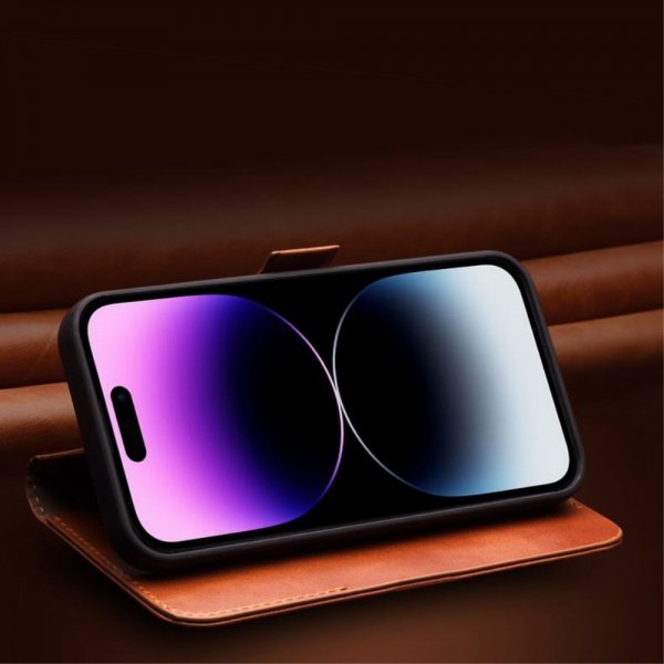 Qialino iPhone 14 Pro Max Fodral Äkta Läder Brun